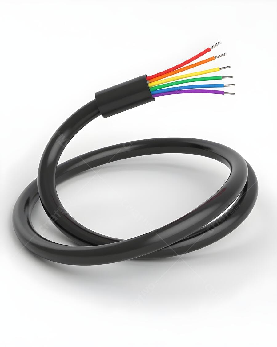 Cabo com fios coloridos em espiral