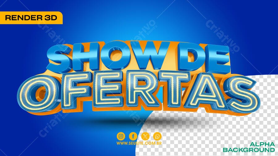Selo 3D promocional azul e laranja brilhante