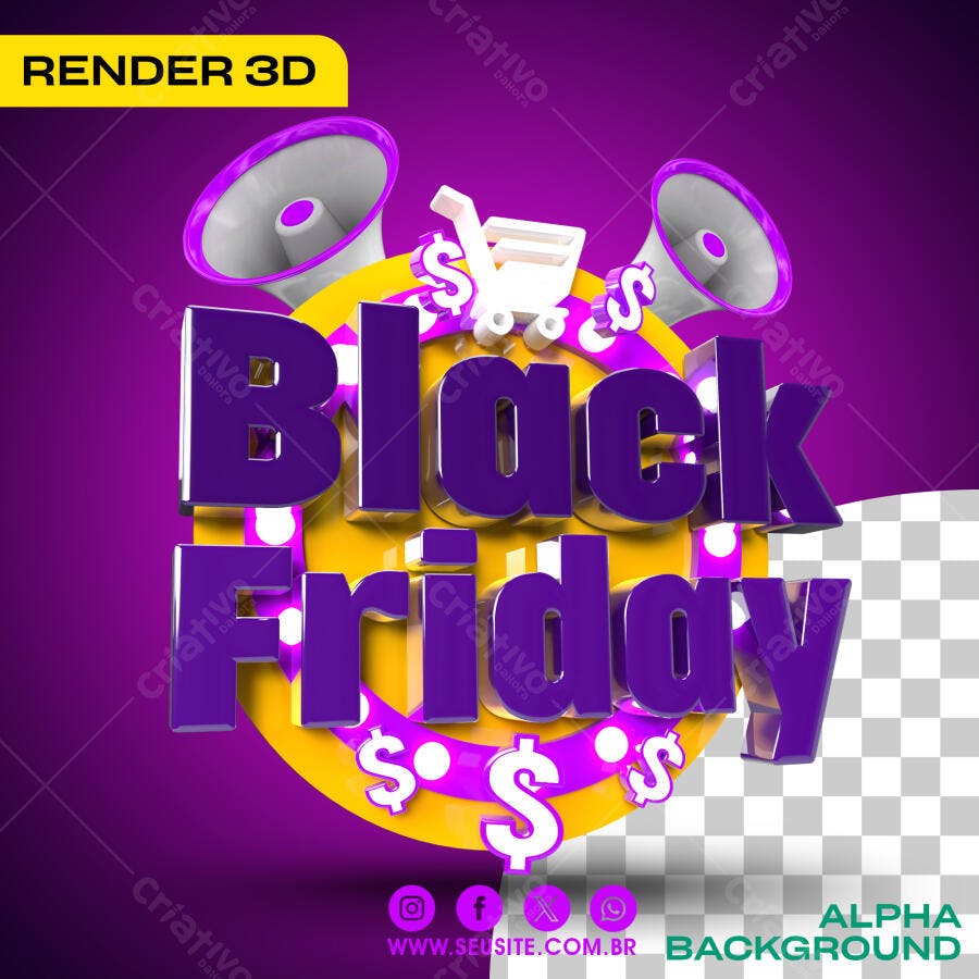 Selo 3D Black Friday Roxo e Amarelo