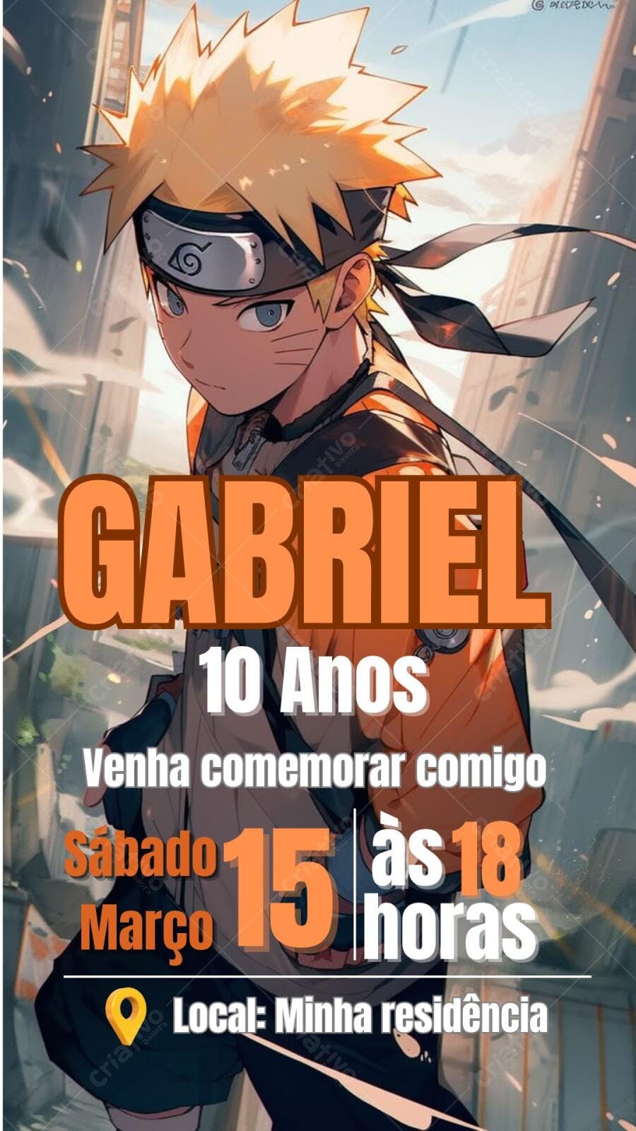 Convite aniversário infantil Naruto Editável no Canva