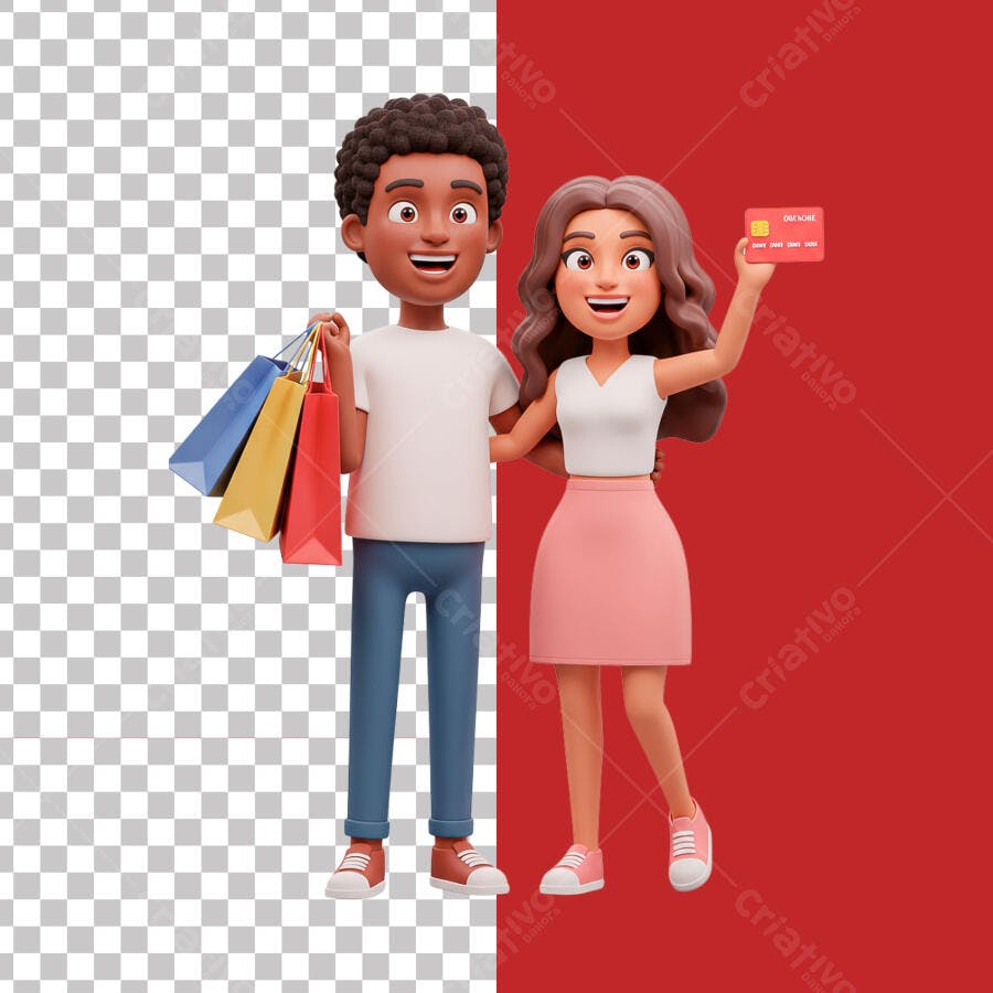 Ilustração Casal Compras Dia dos Namorados PSD Editável