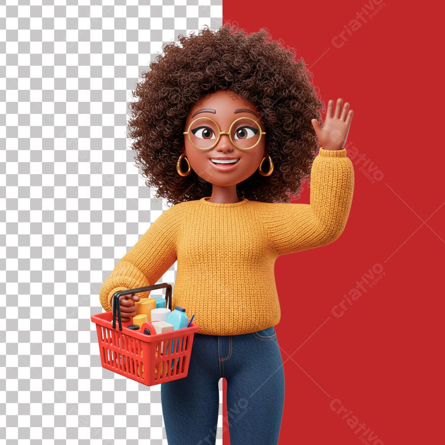 Ilustração PSD para Personagem 3D com Cesta de Compras