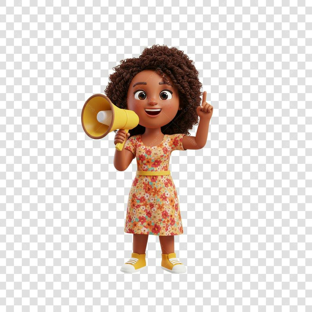 Post Instagram Menina Afro com Megafone PNG com fundo transparente