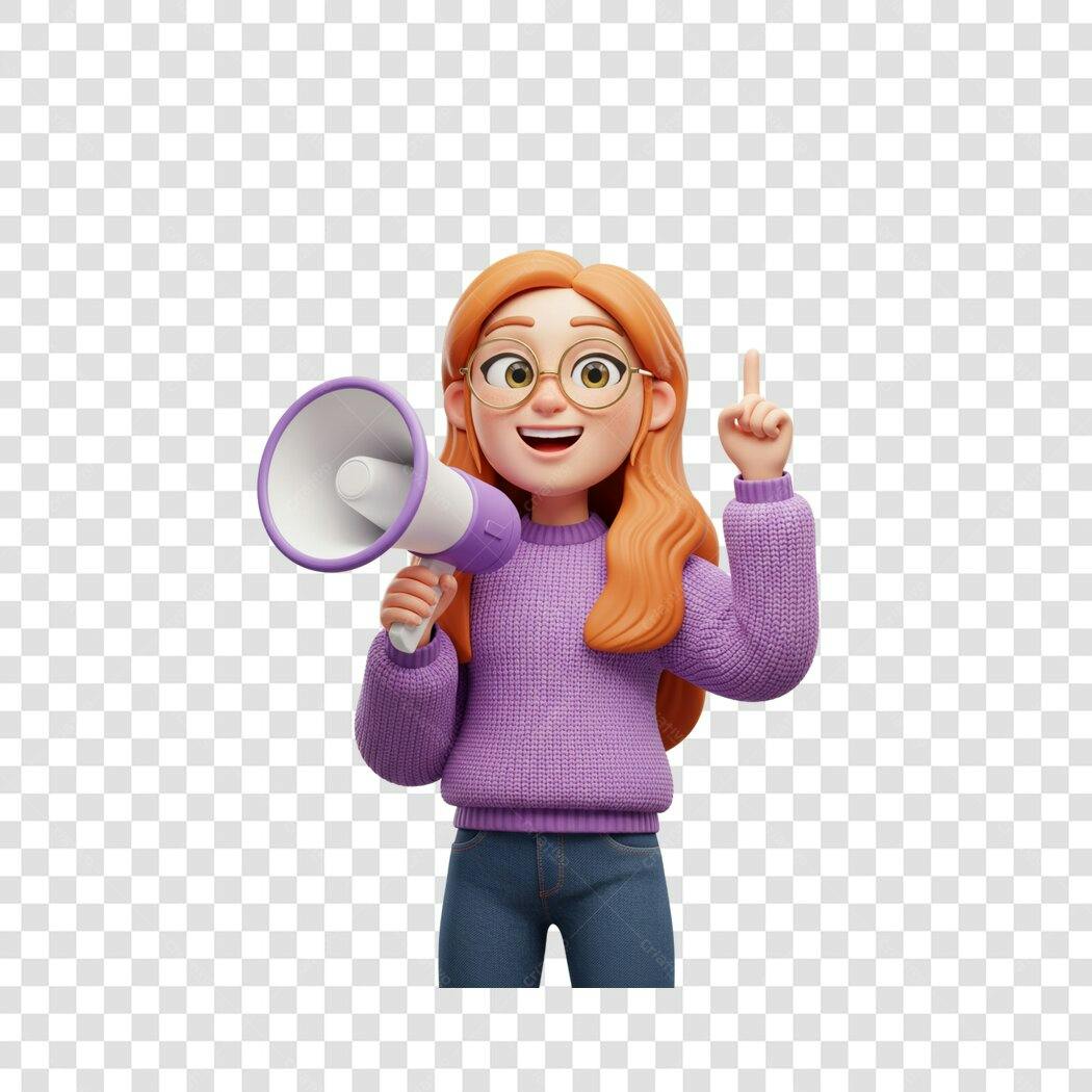 Ilustração PNG com fundo transparente garota megafone