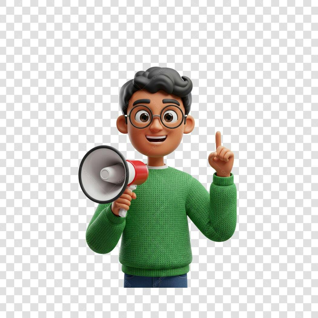 Ilustração PNG com fundo transparente Menino com megafone