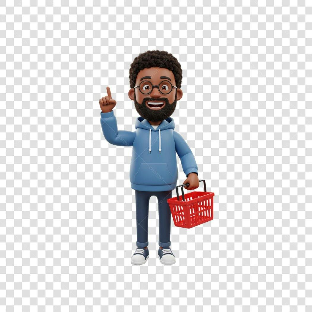 Ilustração PNG com fundo transparente Homem Afro compras