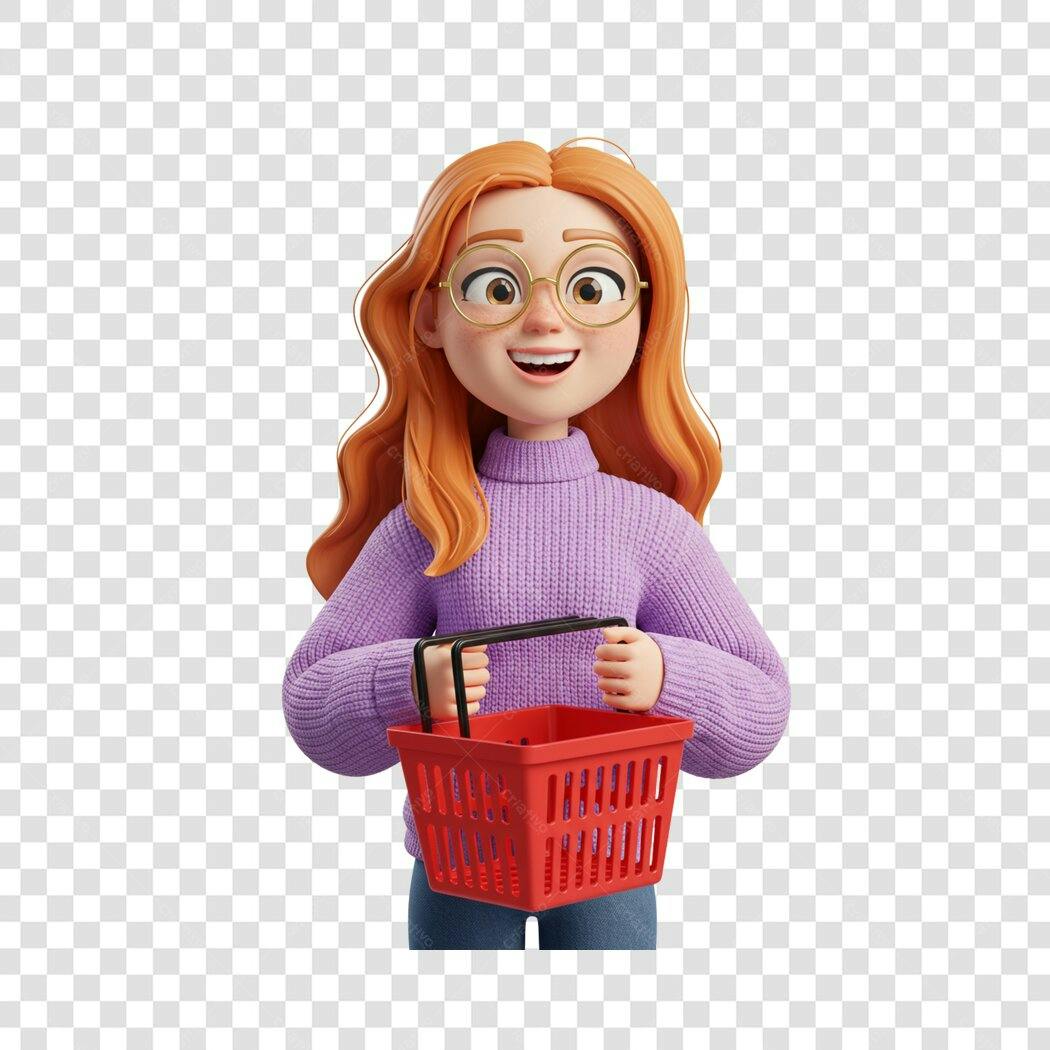 Ilustração PNG com fundo transparente Garota com cesta de compras