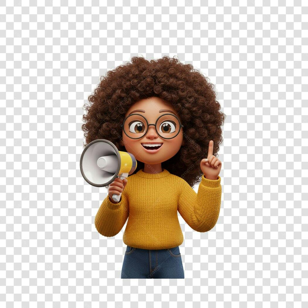 Post Instagram Menina Afro com Megafone PNG com fundo transparente