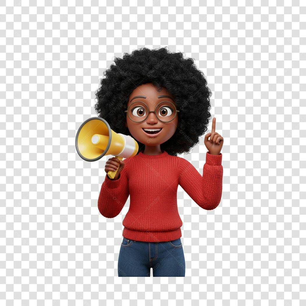 PNG Ilustração Garota Afro com Megafone Anúncio