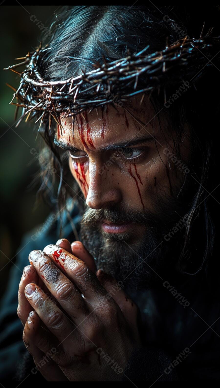 Jesus Cristo sofrendo com coroa de espinhos