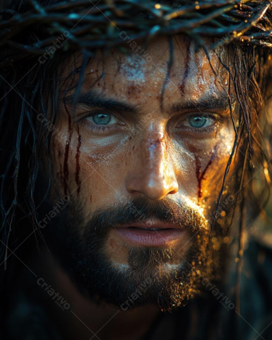 Jesus Cristo com coroa de espinhos e sangue