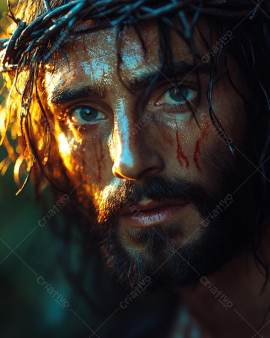 Homem com coroa de espinhos sofrendo