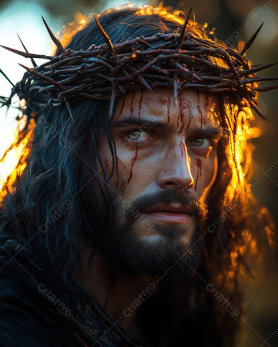 Jesus Cristo com coroa de espinhos e sangue