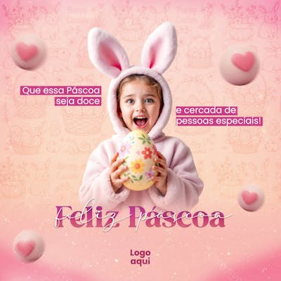 Feliz Páscoa Criança Feliz Social Media Post Feed Template