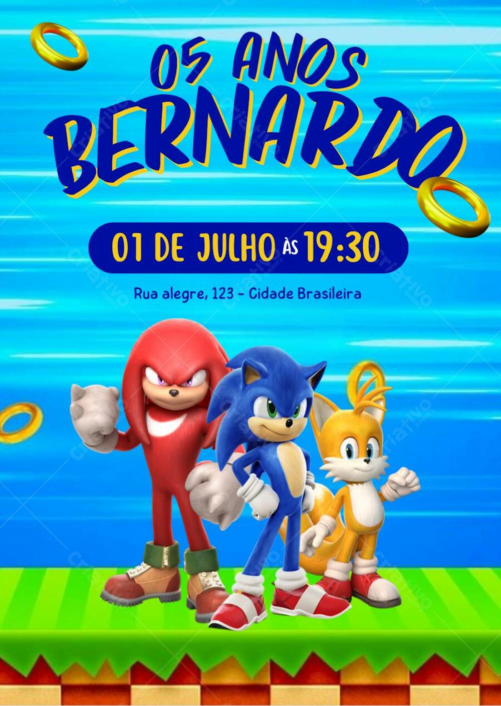 Convite aniversário infantil Sonic e sua turma