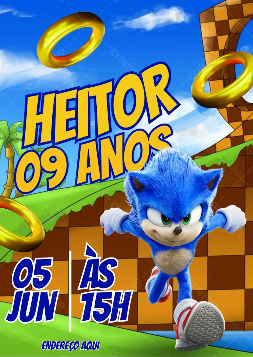Convite de aniversário infantil Sonic correndo