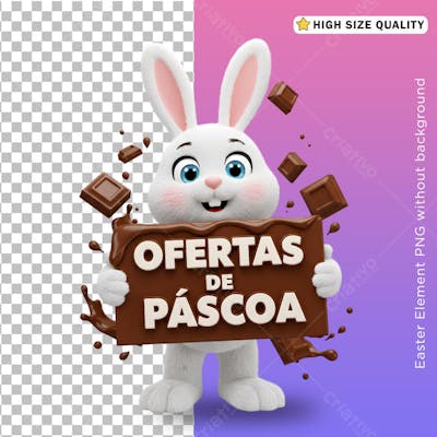 Selo 3D mascote coelho da páscoa placa de chocolate ofertas elemento social media post