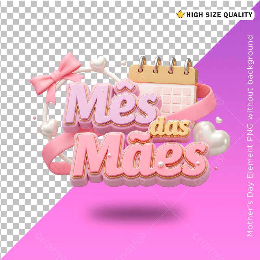 Selo 3D Dia das Mães rosa e dourado