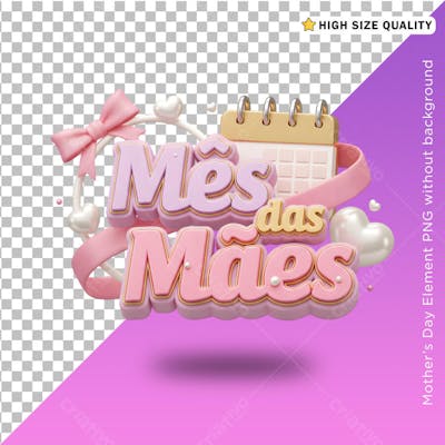 Selo 3D mês das mães calendário elemento social media post
