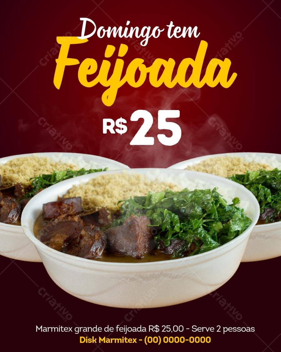 Post Instagram Feijoada Domingo R$25 Editável no Canva