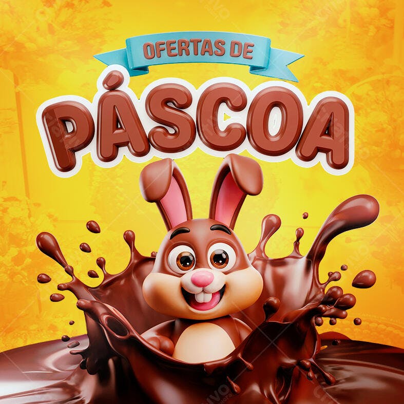 Flyer Páscoa com Coelho de Chocolate PSD Editável