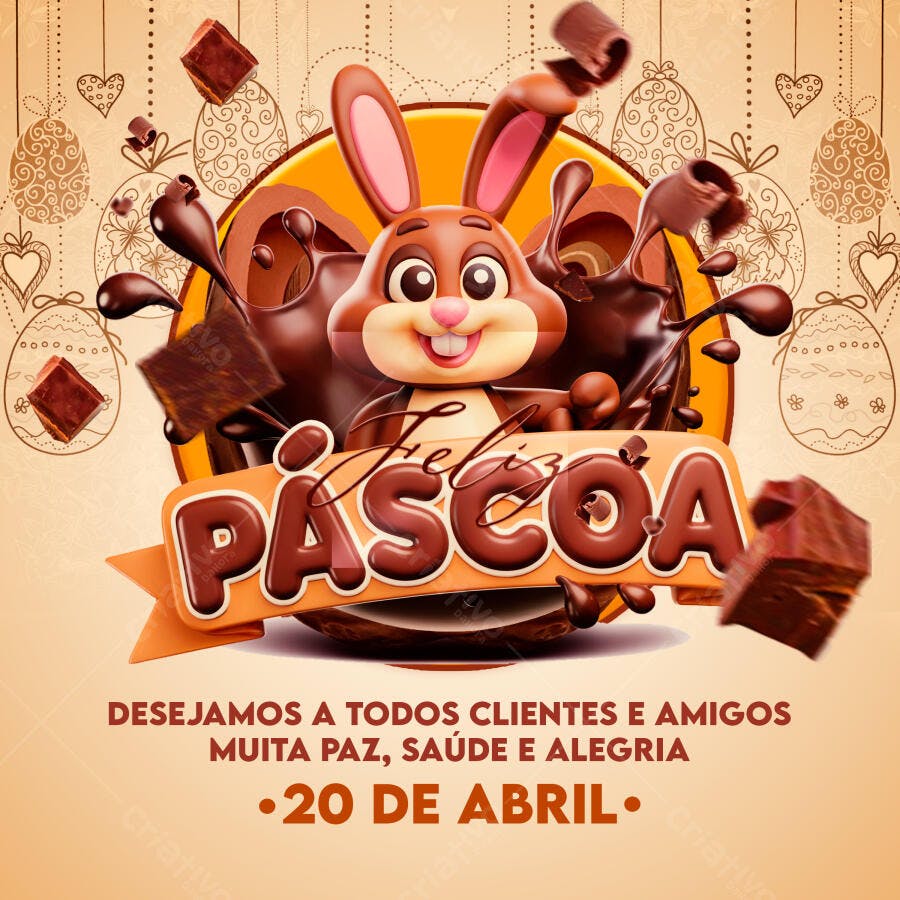 Flyer Páscoa Coelho Chocolate PSD Editável