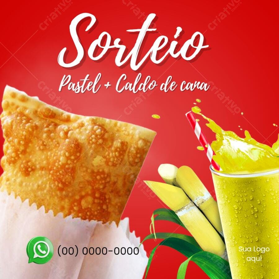 Post Instagram Sorteio Pastel e Caldo de Cana Editável no Canva