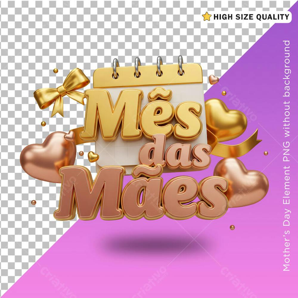 Selo 3D mês das mães rosa e dourado elemento social media post