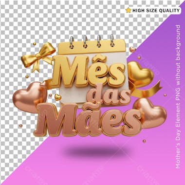 Selo 3D mês das mães rosa e dourado elemento social media post