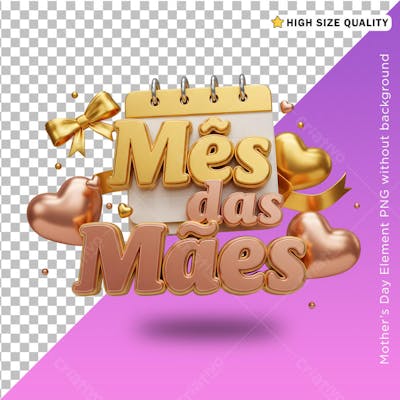 Selo 3D mês das mães rosa e dourado elemento social media post