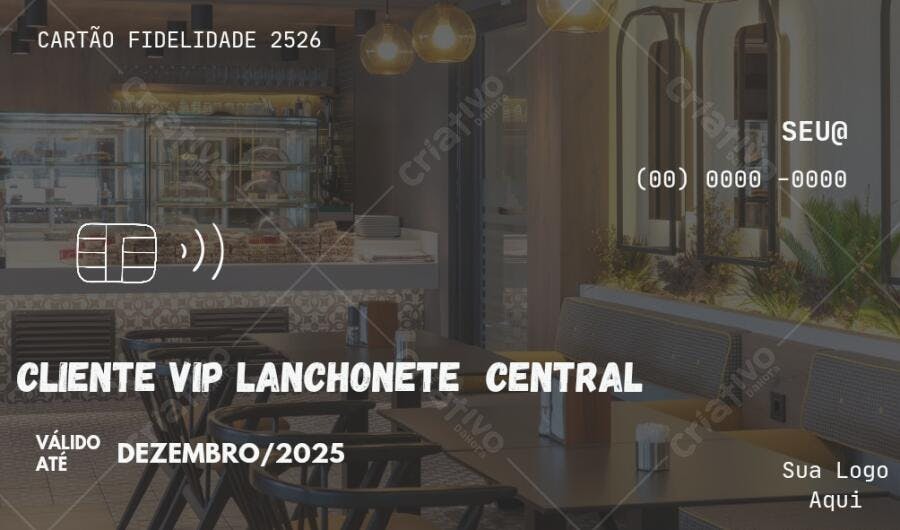 Cartão Fidelidade Moderno para Lanchonete Editável no Canva