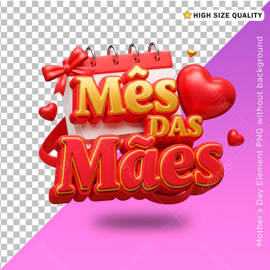 Selo 3D Dia das Mães vermelho e dourado