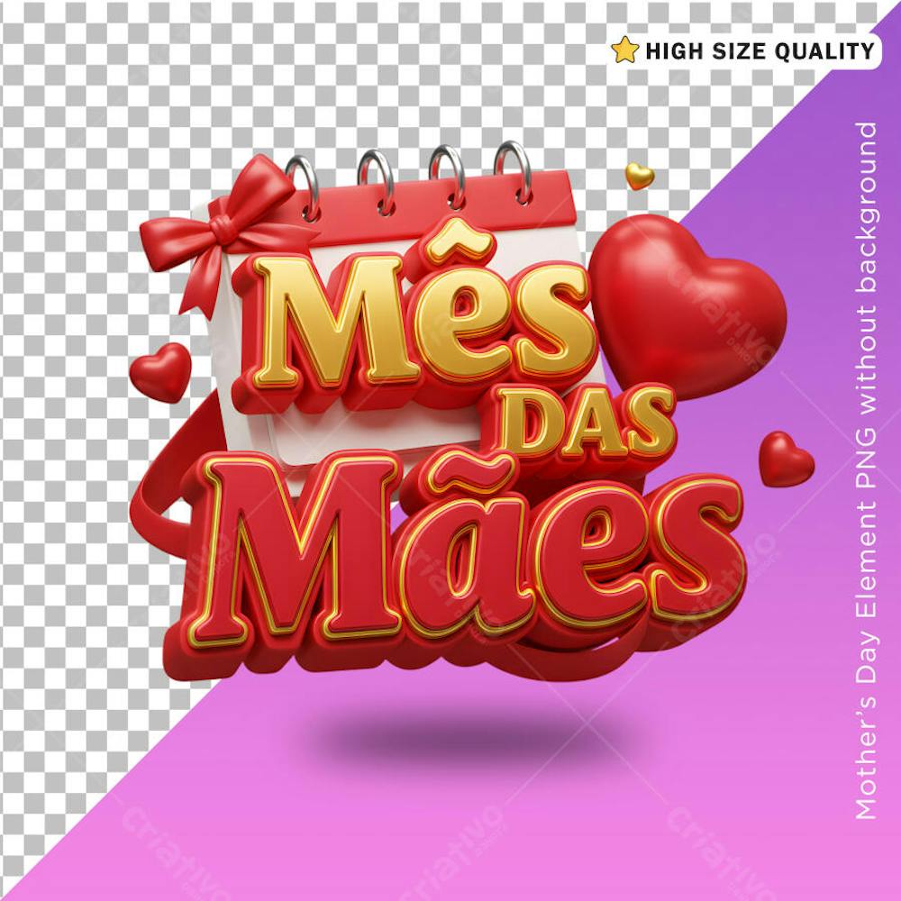Selo 3D mês das mães vermelho e dourado elemento social media post
