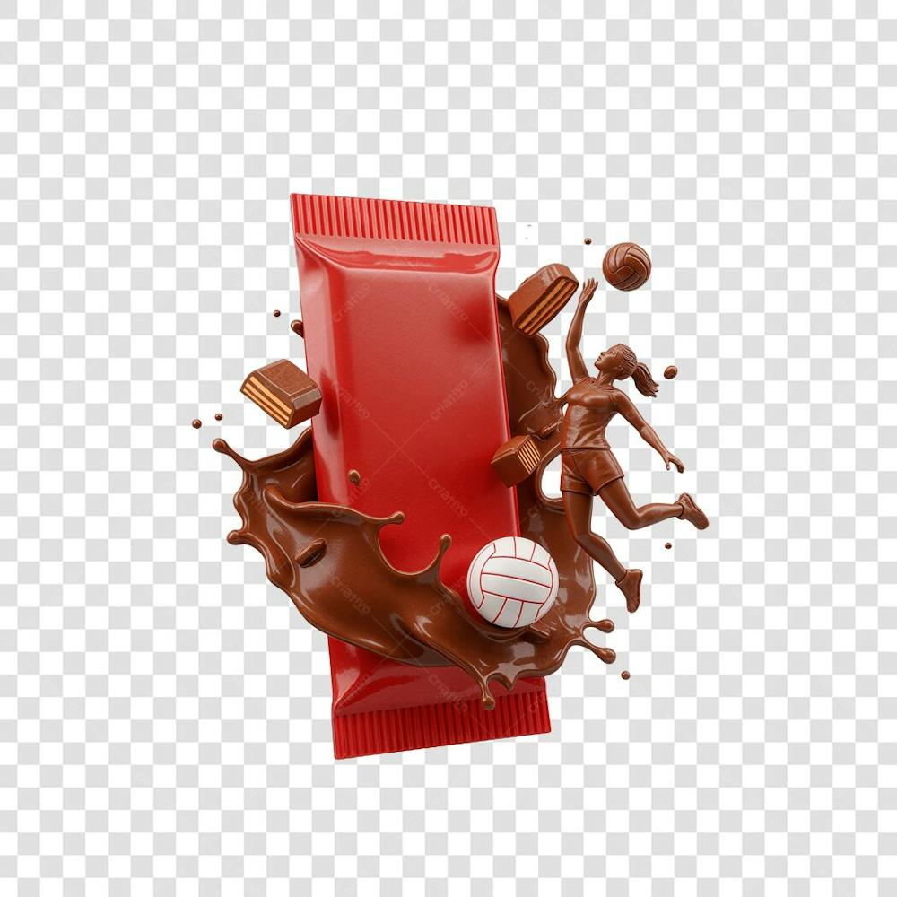 Produto embalagem 3D com elementos de volei e chocolate