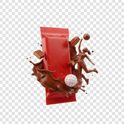 Produto embalagem 3D com elementos de volei e chocolate