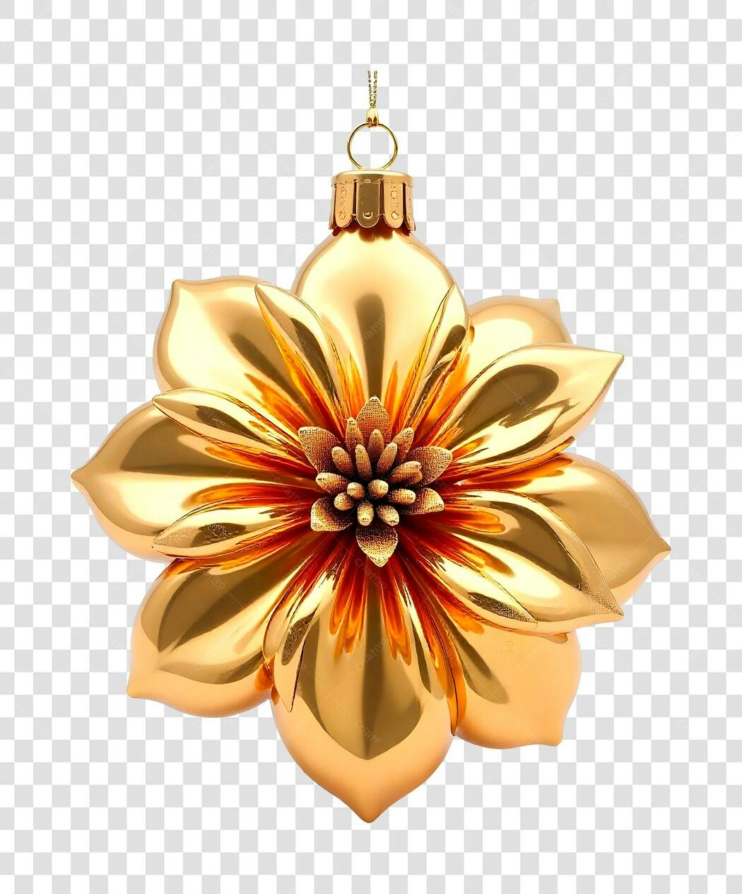 Enfeite Natalino Flor Dourada PNG com fundo transparente
