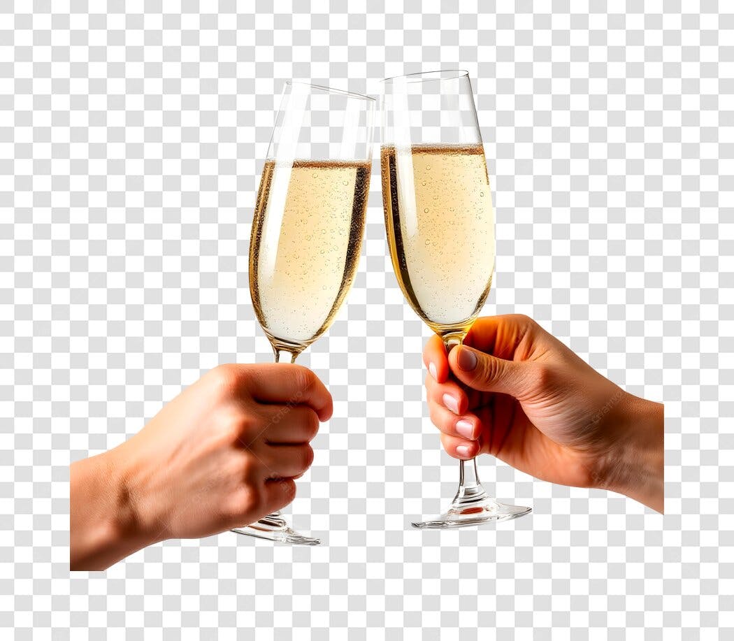 Banner Feliz Ano Novo com taças de champanhe PNG com fundo transparente