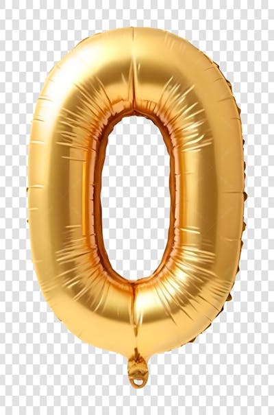 Número Zero Balão Dourado Metálico PNG Transparente