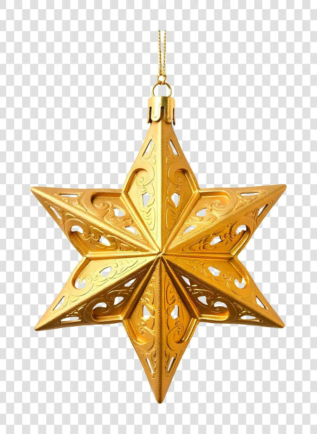 Enfeite Natalino Estrela Dourada PNG com fundo transparente