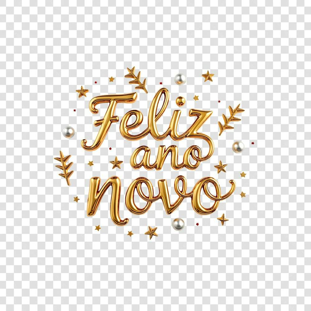 Selo Feliz Ano Novo Dourado 3D PNG Transparente