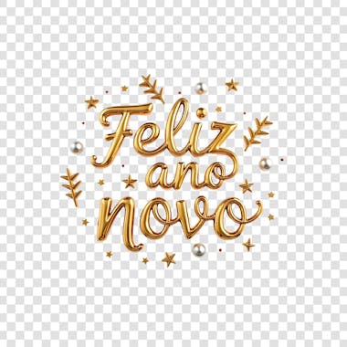 Selo Feliz Ano Novo Dourado 3D PNG Transparente