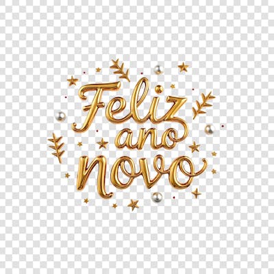 Selo Feliz Ano Novo Dourado 3D PNG Transparente