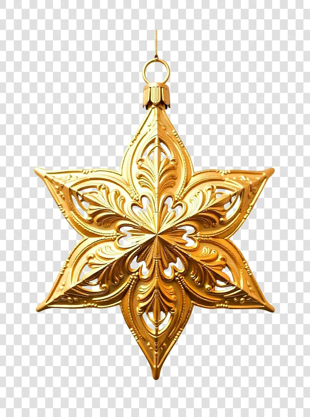 Enfeite Natalino Estrela Dourada PNG com fundo transparente