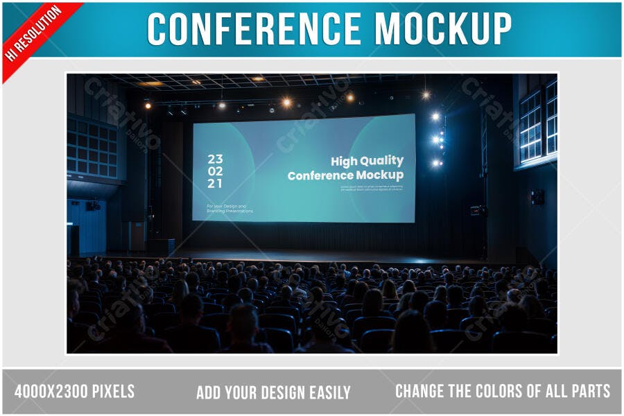 Mockup Realista de Conferência com Tela Gigante