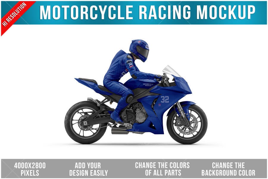 Mockup Moto de Corrida Azul - Design Esportivo