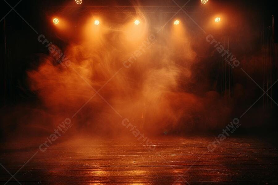 Palco iluminado com névoa laranja