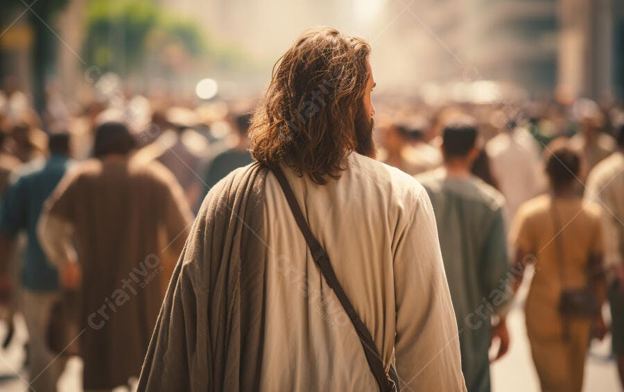 Jesus caminhando entre multidão