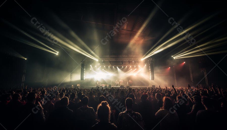 Show de música ao vivo com multidão e palco iluminado