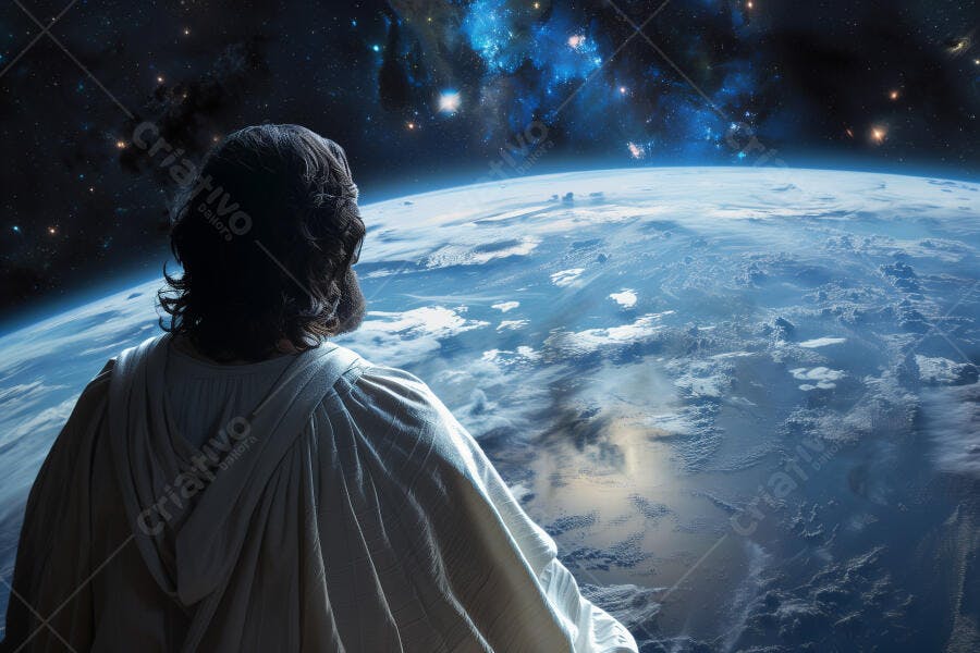 Homem contemplando a Terra do espaço