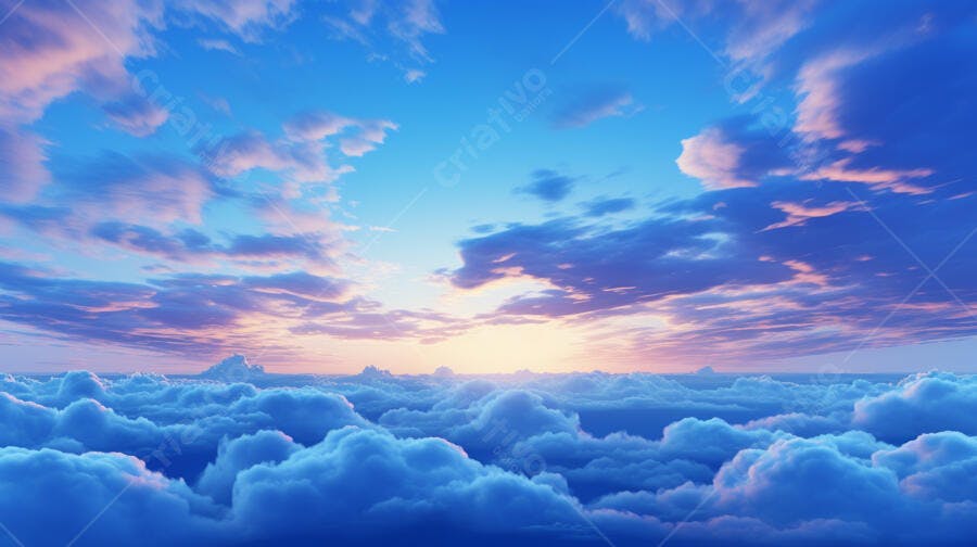 Céu Azul com Nuvens Rosa no Pôr do Sol